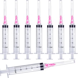 DM YOSLEB 100 Pack 10ml/cc Plastic Luer Lock Syringa with 18Ga and Cap, Individually Sealed Wrapped, for Scientific Labs, Measuring Liquid, Refilling Cartridges or Glue Applicator