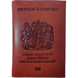 Moirento, UK Passport Cover, 4 Credit Card Slots, RFID Blocking, Passport Holders, Slim, British, Leather, Tan, Brown, Travel Wallet, Men, Women, (BRN)