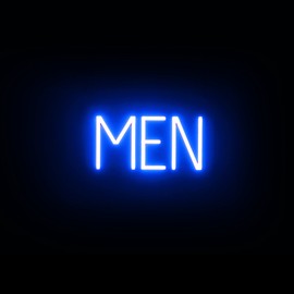 SpellBrite MEN Sign for Business Restrooms | Restroom-Related Signs with Neon Look, Blue LED Light | 13.8" x 6.3"