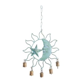 Deco 79 Metal Sun and Moon Windchime with Bells, 13" x 11" x 1", Turquoise