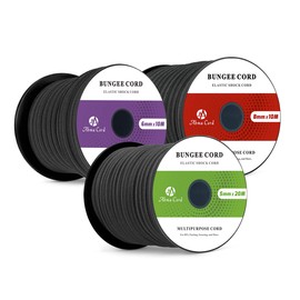 Abma Cord Bungee Cord 6mm 10M Elastic Shock Cord 100% Stretch Elastic Bungee Rope for Tarpaulin, Backpack, Tent Pole, Kayak - Black