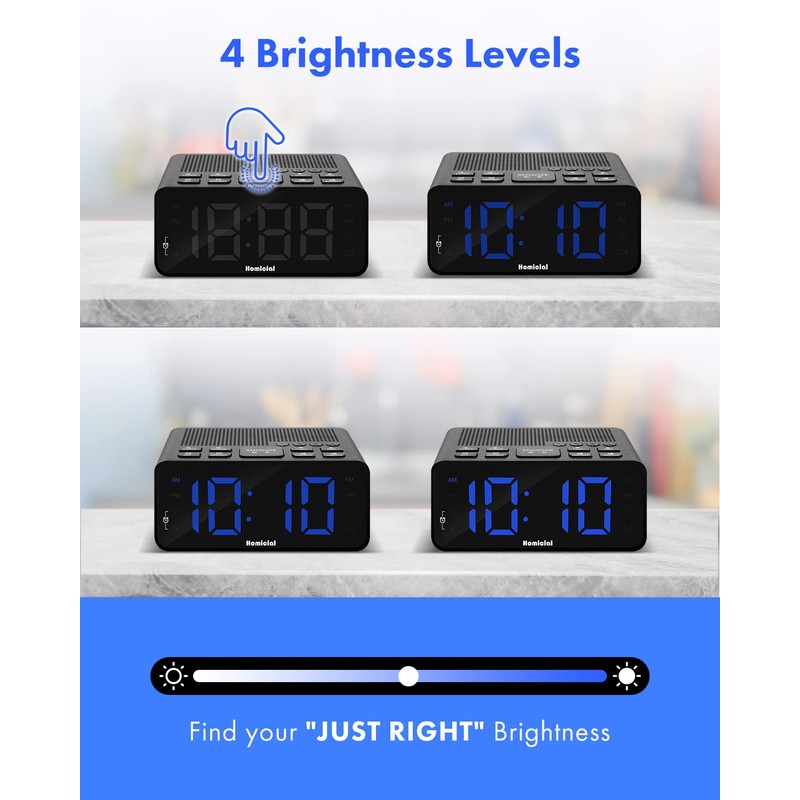 Homicial Digital Alarm Clock Radio with AM/FM Radio, Multi-Colors 1.4”