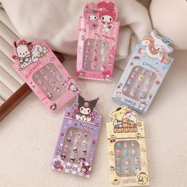 Kids' Reusable Removable Nail Stickers for Girls - Cute Wearable Designs One Size/F1009 Blue Cinnamoroll Puppy Nail Stickers 20ea