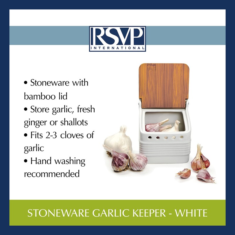 RSVP International White Stoneware Kitchen Collection, Stoneware Garlic Keeper, 4.5x4x4.5"