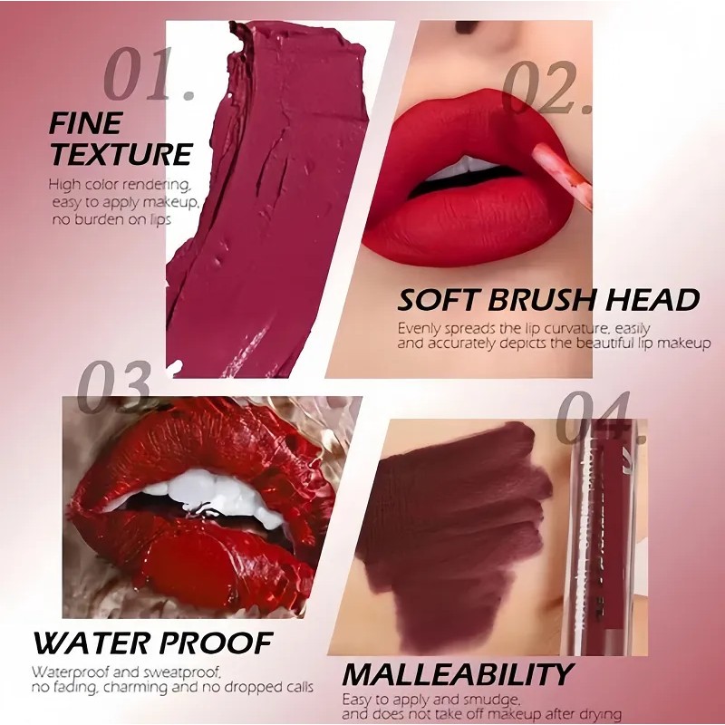 Set De 6 Labiales Lápiz Color Rosa Mate Labial Tornasol
