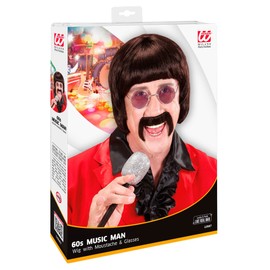 Mens 60s Music Man withTash - Brown Wig for Hair Accessory Fancy Dress