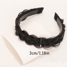 Hoshisea Synthetic Hair Braided Headband, Messy Braided Headband, Braided Headband with Teeth, Suitable as an Everyday Accessory for Women and Girls (Black)