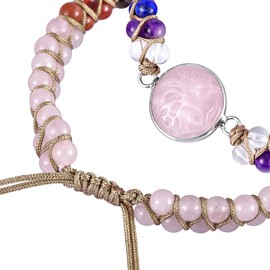 KYEYGWO Rose Quartz Crystal Tree of Life Bracelet for Men and Women, Adjustable Double Braided Bracelets, 7 Chakra Stone Bead Bracelet, Yoga Bracelet, Gemstone Jewellery, Nylon Rose Quartz 7 chakra