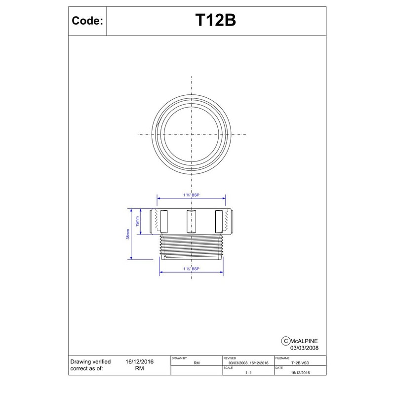 Mcalpine T12B 1.25" x 1.5" BSP Female x BSP Male