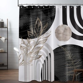 QGHOT Mid Century Modern Black and White Shower Curtain Cool Charcoal Grey Silver Shower Curtains for Mens Bathroom Decor Sets, Abstract Boho Pattern, Waterproof Cloth Fabric with Hooks 60x72 in