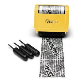 Veltec ID Protector Ink Roller - Identity Theft Protection Roller Stamp (Yellow, Stamp+3 Refills)