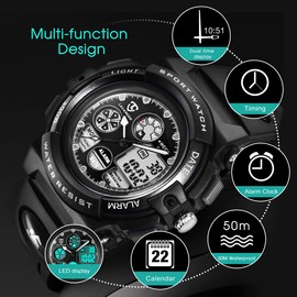 Watch Kid's Watches Boys Analog Digital Quartz Sport Electronic Military Dual Time Waterproof LED Back Light 164Ft 50M Water Resistant Calendar Alarm Stopwatch Multifunction