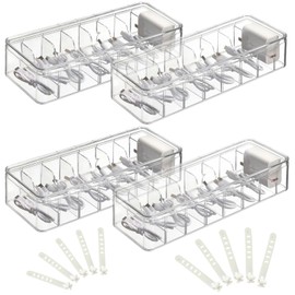 YAYODS 4 Pack Cable Organizer Box with Lid, Clear Plastic Cord Storage Organizer Box with 40 Wire Ties & Adjustment Compartments, Stackable Charger Organizer for Home Office Desk Accessories