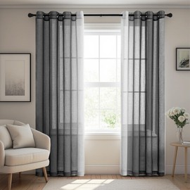 BellaHills Curtains Linen Curtain with Eyelets Colour Gradient Curtain Linen Look Modern Semi-Transparent for Living Room Decorative Curtain Children's Room Set of 2 175 cm x 140 cm (H x W), Grey