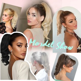 Short Clip In Ponytail Hair Extensions with Claw Clip, 10" Dark Brown Synthetic Fake Pony Tail for Women & Girl, Cheer Hairpiece Attached