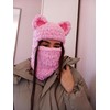 KLABELGIFT Pink Bear Ear Balaclava Mask – Handmade Crochet Ski