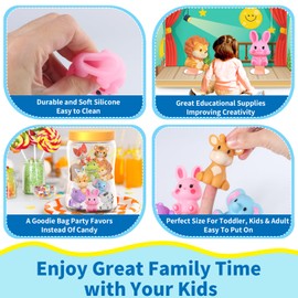 Oriate Safari Animal Finger Puppets Bath Toys, Story Time Puppets Toys with Pretend Play Stage, Beach Toys for Kids with Storage Bag, Mold Free Travel Toys Party Favors Toddler Toys, 12m+, 10 Pc