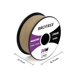 BROTREE 275 Paracord 2.4mm Tactical Cord 30M Nylon Rope 4 Strands Parachute Cord for Outdoor, Craft, DIY - 125kg Breaking Load (Tan)