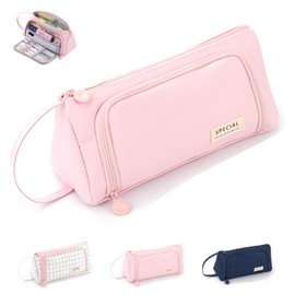 LHLZNB Large Capacity Cute Pencil case for Girls and Boys - Stylish, Aesthetic Pen Organizer with compartments, Perfect for School, Office, or Travel, Available in (Pink)