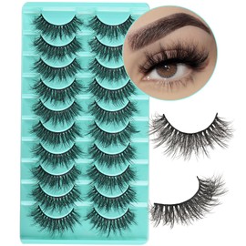 APCYUST False Lashes Fluffy Eyelashes Wispy Mink Strip Eyelash 10 Pair Short Natural Lash Pack Soft Pestañas Set Natural Look (Wispy Lash | 8-17mm)