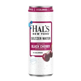 Hal’s New York Seltzer Water, Black Cherry Sparkling Water, 12 Fl Oz Slim Can (Pack of 24)