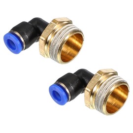 PATIKIL 1/2" Push to Connect Fitting, 2 Pack PT Male Thread 90 Degree Connect 6mm Tubing Elbow and Straight Combination Air Tube Fitting Pneumatic Quick Connect Adapter, Blue