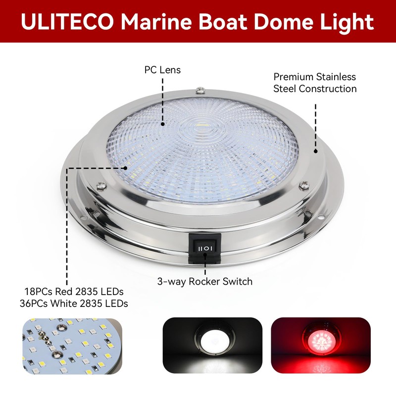 5.5 Inch 12V Dual-Color LED Boat Dome Light with Toggle