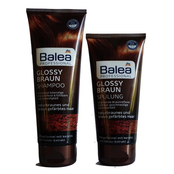 Balea Professional Glossy Brown Hair Care Set for Natural Brown and Brown Coloured Hair, Set of 2: 1 x Shampoo (250 ml) + 1 x Conditioner (200 ml), 450 ml - Men/Women Hair Shampoos & Hair Wash Hair