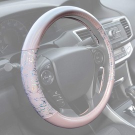 Carbella Shiny Sparkly Bling Blingy Glitter Steering Wheel Cover Glossy Finish Fits Wheels 14.5 - 15 inch Shiny Glitter - Pink Crackle