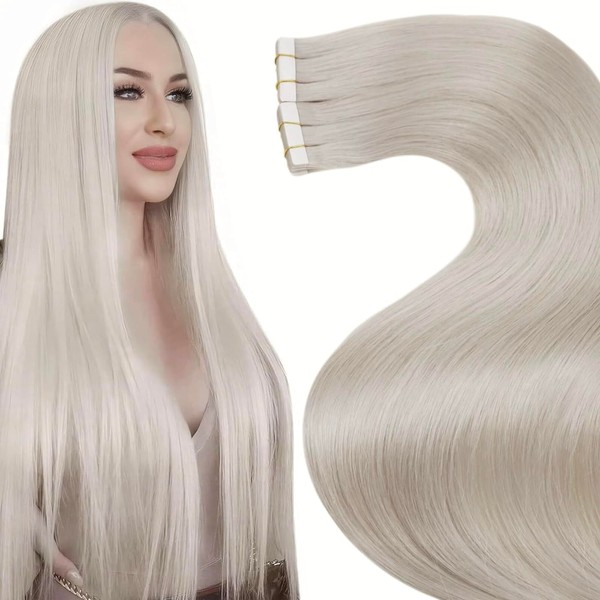 LaaVoo 55 cm Tape Extensions Real Hair Platinum Blonde Real Hair Tape-In Extensions Remy Human Hair Invisible Hair Extensions Real Hair Tape in Hair Extensions Blonde 50 g 20 Pieces #60