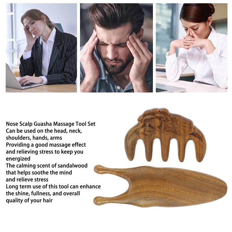 Sandalwood Nose Guasha Massage Tool Five Tooth Scalp Meridians Scraping