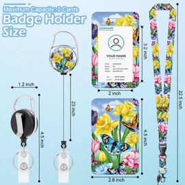 Anseal Spring Flower Lanyards for Id Badges, Retractable Badge Holders with Keychain, Funny Id Card Holder Vertical ID Protector Clips for Women Nurse Teacher Student