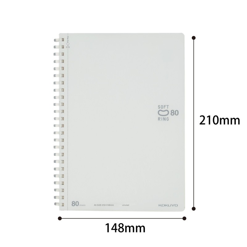 Kokuyo SV338W-W Notebook, Soft Ring, 80 Sheets, A5, Plain, White