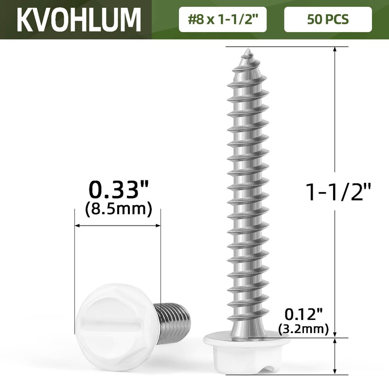 #8 x 1-1/2" Self Tapping Gutter Screws, 50 PCS White