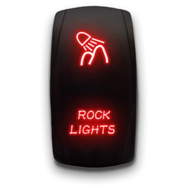 Rock Lights - Red - Laser Etched Toggle Switch 20A 12V - Vertical Rocker Switch 5-Pin DPST