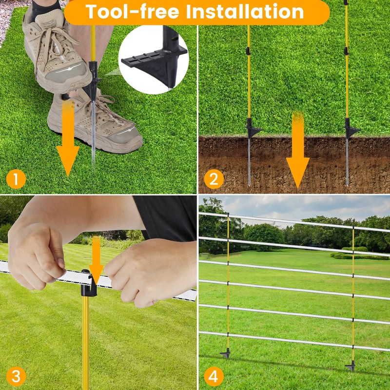 Toriexon Fiberglass Fence Posts 50" - 10 PCS, Electric Fence