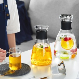 Glass Pitcher with Lid and Spout, 42 OZ Glass Water Pitcher for Fridge, Glass Water Jug, Glass Carafe with Lid for Hot/Cold Water, Large Pitcher for Coffee, Juice,Homemade Iced Tea Beverage 1250ML