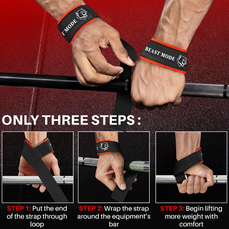 TECEUM Lifting Wrist Straps with Neoprene Padding Support – Black