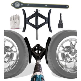 RVPNR RV Rotatable Wheel Chock Stabilizers (Drill Adjusted), Camper Heavy Duty Tire Chock Stabilizers, Travel Trailers Wheel Chock Scissor 2 Sets with Ratchet,hex socket,Gloves (BLACK-TURN)