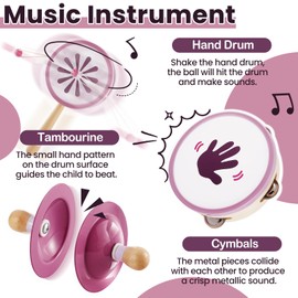 BUYGER Wooden Musical Instruments Set for Kids Toddler 1-3, 12-18 Months Baby Percussion Instruments Xylophone Tambourine Cymbals with Storage Bag - Preschool Educational Musical Toys Gifts