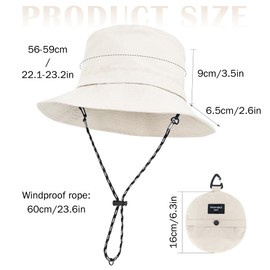 beifon Sonnenhut Damen UV-Schutz, Regenhut Damen Wasserdicht Schnelltrocknend, Fischerhut Herren Damen Faltbar Tragbar Anglerhut, Bucket Hat Sommerhut (DE/NL/SE/PL, Numerisch, 53, 59, 1 Weiß C)
