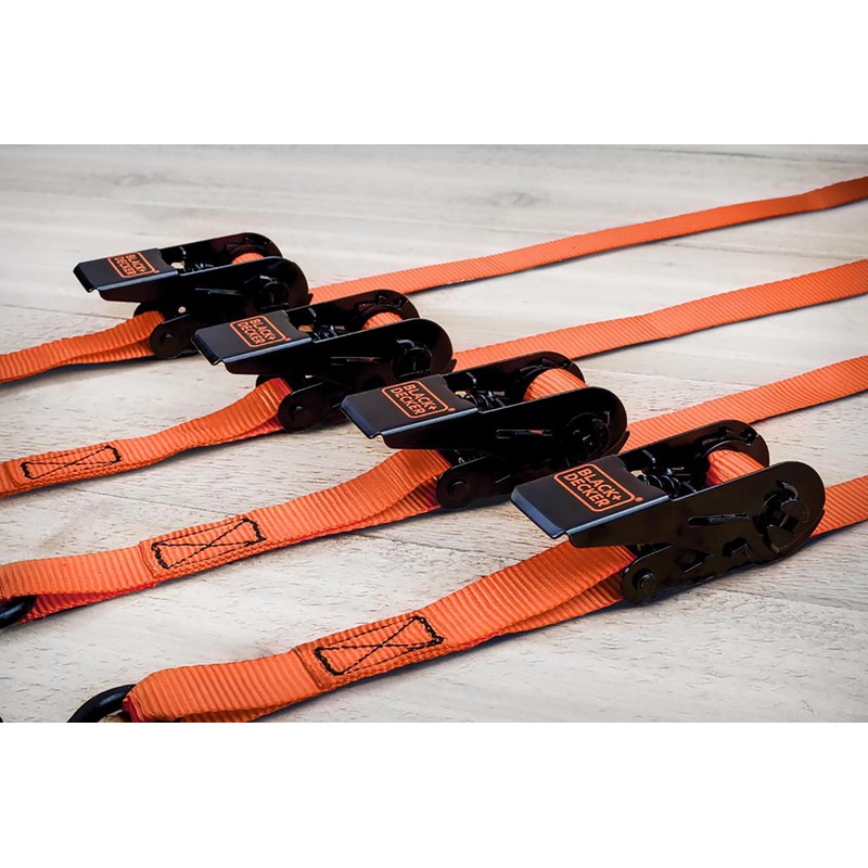 BLACK+DECKER BD1005 Black/Orange 1" x 10' Ratchet Tie Down Straps