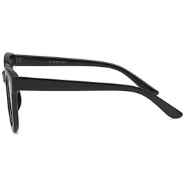 styleBREAKER Nerd 09020082 Women's Sunglasses with Wide Plastic Frame and Metal Edged Oval Flat Lenses Plastic Temple, Frame black/gold / glass grey tinted