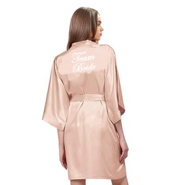 owiter - Bata de satén para mujer, color oro rosa, para novia y dama de honor, para fiesta de boda…, Rosa Gold Team Bride, M
