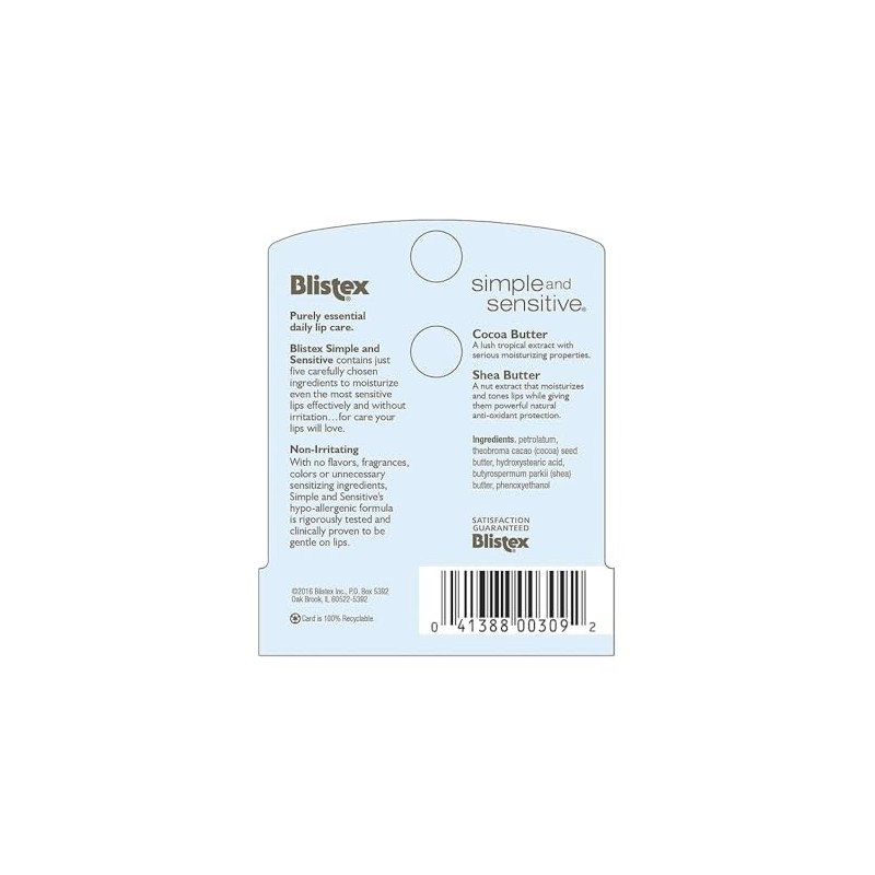 Blistex Simple y Sensible Hidratante Labial 0,15 oz (Paquete de