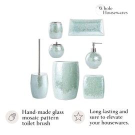 WHOLE HOUSEWARES Modern Toilet Brush Set, Turquoise (1 Glass Mosaic Bathroom Accessory)
