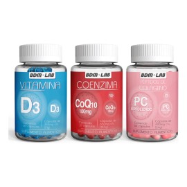 BDM LAB Pack 3 pzas Vitamina D3 + Coenzima Q10 + Péptidos Colágeno, Suplemento Alimenticio