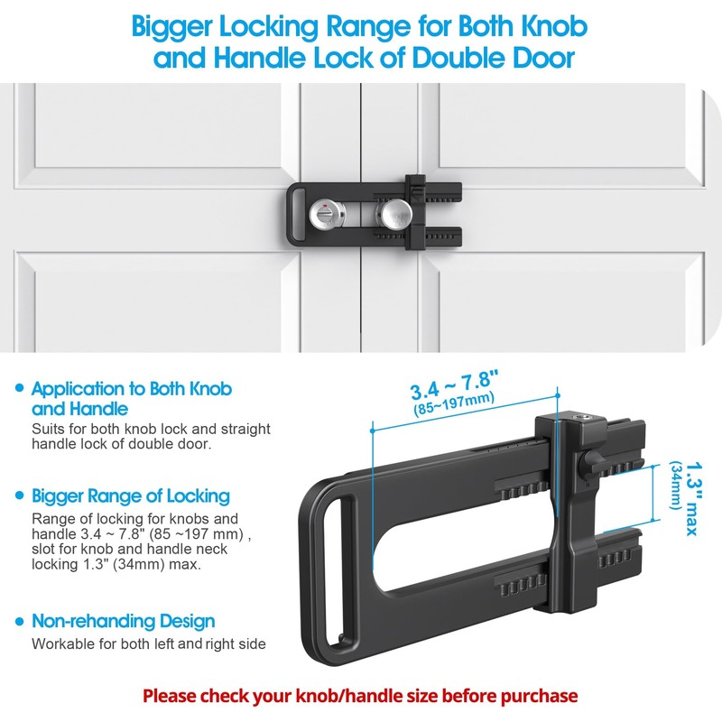 AST Childproof Double Door Security Lock, Adjustable Keyed French Door