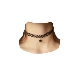 Yheakne Black Tattoo Necklace Star Pendant Short Chain Hollow Lace Collar Jewelry for Women and Girls (Star), Metal