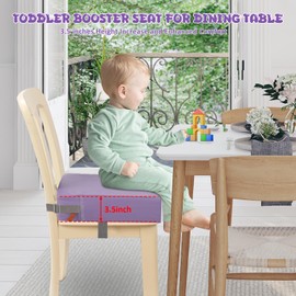 Toddler Booster Seat for Dining Chair, PU Washable Double Straps Kids Booster Seat for Dining Table, Portable Travel Booster Cushion (Purple)